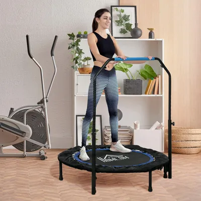 Produktbild von Sweiko Fitnesstrampolin, klappbar, verstellbarer Haltegriff, Ø102x123H cm, bis 150 kg, Schwarz/Blau