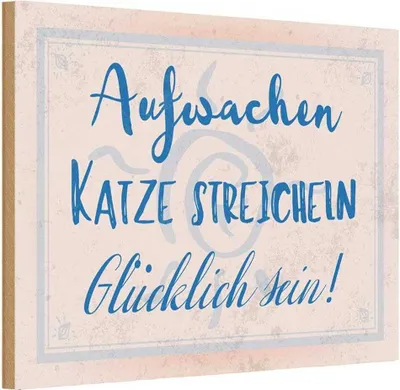 Produktbild von vianmo Holzschild 12x18 cm Aufwachen Katze streicheln