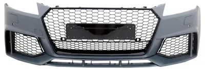 Obrázok produktu pre Nárazník pre Audi TT 8S Mk3 14+, štýl RS, s vodorovnými priečkami a predným spojlerom.