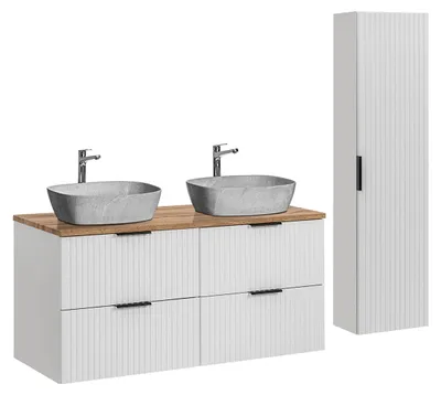 Produktbild von Doppelwaschtisch und Hängesäule 120.8cm Adriel mit 4 Schubladen, Weiß