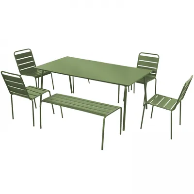 Produktbild von Gartenlounge aus Metall mit 2 Bänken und 4 Stühlen Grüner Kaktus - Oviala Palavas