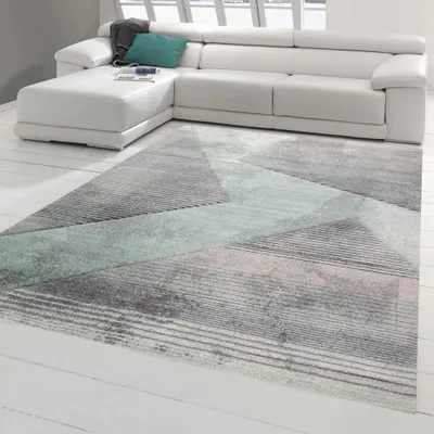 Obrázok produktu pre Moderný koberec do obývačky abstraktný vzor pruhovaný čierny sivý zelený ružový - ľahko sa čistí rozmer - 60 x 110 cm