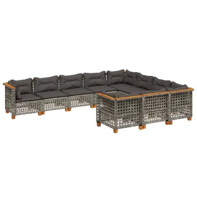 Produktbild von vidaXL 10-tlg. Garten-Sofagarnitur mit Kissen Grau Poly Rattan