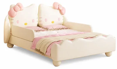 Productafbeelding van Beige kinderbed Hello Kitty met zijhekken, modern design, voor meisjes