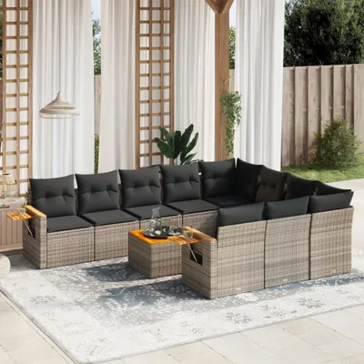 Produktbild von Design 11-tlg. Garten-Sofagarnitur mit Kissen Grau Poly Rattan, Gartenmöbel-Sets 2024 Neu