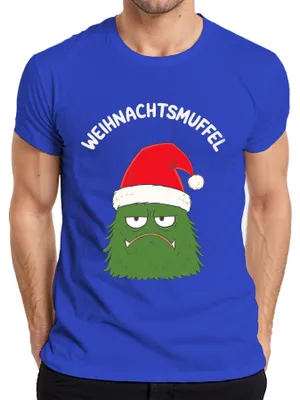 Zdjęcie produktu dla WEIHNACHTSMUFFEL Świąteczny potwór w czapce Mikołaja, sarkastyczna koszulka męska, niebieski, L