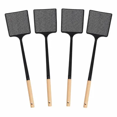 Produktbild von 4x Fliegenklatsche Schwarz 46 cm Mit Bambusgriff Stabile Mückenklatsche Moskitoklatsche