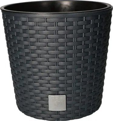Zdjęcie produktu dla KOTARBAU® Doniczka Ř 200x190mm rattanowa okragla z antracytowa doniczka wewnetrzna