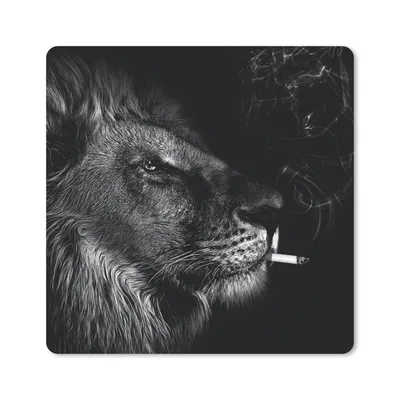 Produktbild von MuchoWow® Mauspad Mousepad Löwe - Rauchen - Schwarz - Weiß 30x30 cm - Mousepads - Maus Mat - Pad - Mausunterlage - Gaming