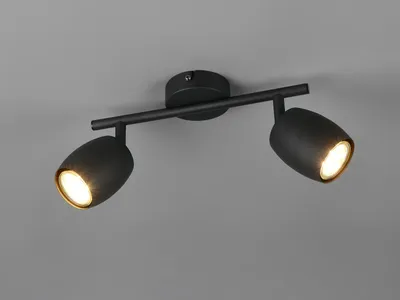 Produktbild von LED Deckenstrahler mit 2 schwenkbaren Spots aus Metall Schwarz, Breite 27,5cm