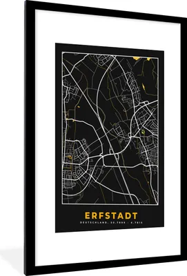 Produktbild von MuchoWow® Gerahmtes Poster Stadtplan - Deutschland - Gold - Erfstadt - Karte 60x90 cm - Poster mit Schwarzem Bilderrahmen Wandposter Rahmen Foto Bilder - Dekoration - Wandposter Wohnzimmer - Hochwertig