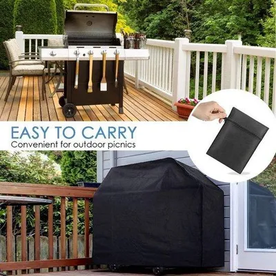 Imagen del producto de Funda para parrilla de jardín fabricada con tela Oxford 210D de alta resistencia, impermeable, resistente al viento, a los desgarros y a los rayos UV. Dimensiones: 145 x 61 x 117 cm
