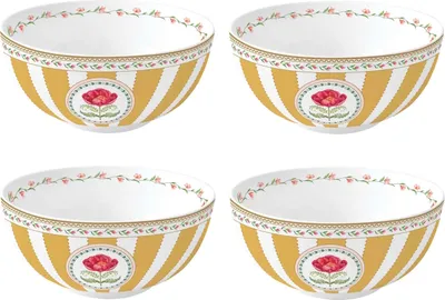Produktbild von 4er Set Müslischalen FLOWERY Blumen D. 15cm weiß gelb Porzellan Easy Life
