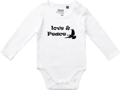 Produktbild von Huuraa Baby Body Love & Peace 68 White  Baumwolle Fairtrade Langarmbody Geschenkidee