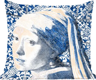 Produktbild von MuchoWow® Zierkissen Sofakissen Wohnzimmer Dekokissen 60x60 cm Mädchen mit Perlenohrring - Johannes Vermeer - Delfter Blau - Sitzfläche - Foto Polster