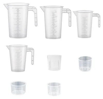 Image de Jeu de béchers de mesure - 8 pièces, avec graduation de 10 à 500 ml - Plastique - Transparent