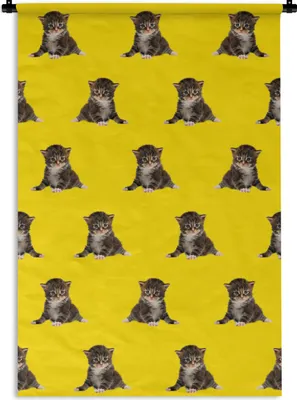 Produktbild von MuchoWow® Wandteppich Wandbehang Kätzchen - Muster - Gelb 90x135 cm Tapisserie Dekoration Wandtuch - Baumwolle - Wandskulptur