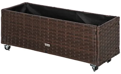 Obrázok produktu pre Outsunny, záhradný kvetináč z polyratanu na kolieskach, hnedý