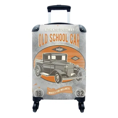 Produktbild von MuchoWow® Koffer Handgepäck Trolley Rollkoffer Kleine Reisekoffer mit 4 Rollen - Mancave - Auto - Retro - Zeichnung - Cabin Size < 55x40x23 cm & 55x40x20 cm - Fotokoffer - Kabinenkoffer - Boardgepäck - Reise-Box - Reisekoffer - Reisegepäck - Koffer mit Bild - Trolley für Kinder