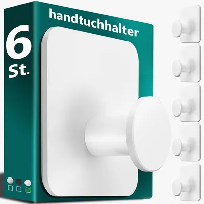 Produktbild von Set von 5 Handtuchhaltern ohne Bohren, Edelstahl Weiß, Selbstklebend, Bis 10 kg, für Badezimmer und Küche