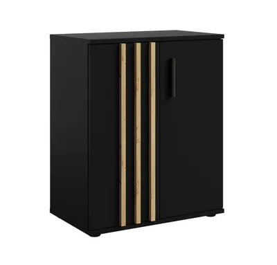 Produktbild von AX LIVING Kommode Schmal Turell 2T – 60 cm breit, Schwarz mit Lamellen