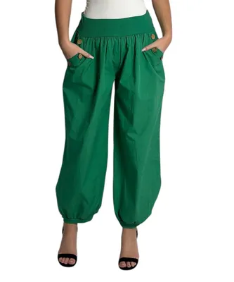 Produktbild von 297 Mississhop Damen leichte einfarbige Hose Sommerhose Haremshose Ballonhose Pluderhose Pumphose Aladinhose Sommer Uni baggy pants Grün