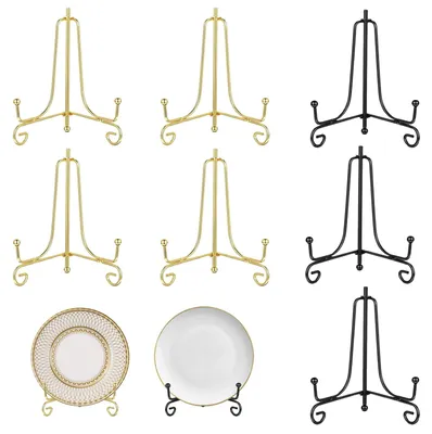 Tellerständer-Set, 7-teilig, Metall, Gold/Schwarz, für Teller 20,3-25,4 cm