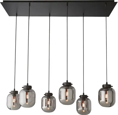 Produktbild von Fischer & Honsel Regi Pendelleuchte 6-fach E27 Glas rauchfarben sandschwarz 60900