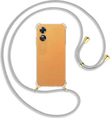 Produktbild von Handykette Backcover-Schutzhülle mit Band (Metall goldfarben) für Oppo A17 4G (CPH2477, 6.56'') - silbergrau