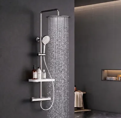 Duschsystem mit Thermostat, 30 cm Regendouche, Edelstahl, 3 Strahlarten