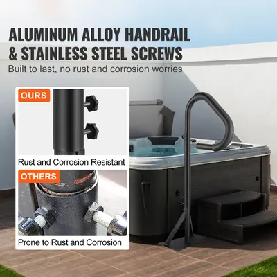 Produktbild von Pool Handlauf 272 kg, Spa-Geländer Einstiegshilfe, Poolhandlauf höhenverstellbar, Schwarz | 122–160 cm | 360° drehbar | Aluminiumlegierung