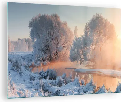 Produktbild von Bilder auf glas - Winter Schnee Fluss - 70x50cm - Glasbilder - Wandbilder - Kunstdruck - zum Aufhängen bereit - Wanddekoration aus Glas - Glas Bilder - Wandbild auf Glas - Einteilig - GAA70x50-4108