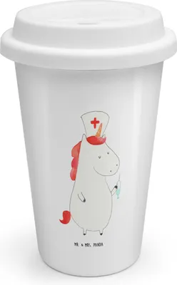 Produktbild von Mr. & Mrs. Panda Thermobecher Einhorn Krankenschwester - Weiß - Geschenk, Krankenpfleger, Ärztin, Trinkbecher To Go, Becher, Krankenpflegerin, ToGo Kaffeebecher, Unicorn