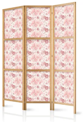 Produktbild von Muralo Japanischer PARAVENT 3-teilig Raumteiler klappbar PREMIUM-Vliesleinwand ROSA BLUMEN für Wohnzimmer 135cmx172cm
