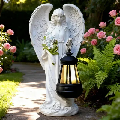 Produktbild von Solarbetriebene Gartenengelstatuen, Gartenengelfiguren, Engelsdekorationen für Gräber, Engelskulpturen für die Rasendekoration, LED-Engelfiguren, Grabbeleuchtung im Außenbereich, wetterfeste Grabdekorationen für Friedhöfe