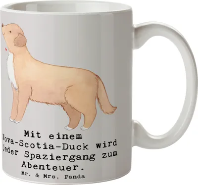 Produktbild von Mr. & Mrs. Panda Kaffeebecher Nova Scotia Duck Abenteuer - Grau Pastell - Geschenk, Spaziergang, Nova-Scotia-Duck, Hunderassen, Hund, Hundeliebhaber, Tasse, haferl