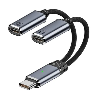 Produktbild von Typ-C-Audio-Kopfhöreradapter, 2-in-1-Adapter, 100 W PD-Schnellladung + 3,5-mm-Audioausgang, für unterbrechungsfreies Spielen und Fernsehen