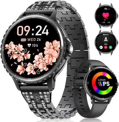Produktbild von Smartwatch Damen Anruf 1.27" HD Elegant Diamant Frauen für Android iOS,100+Sportmodi,Herzfrequenz, Schlafmonitor, Menstruationszyklus, Kalorien