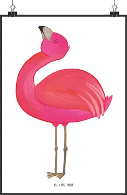 Produktbild von Mr. & Mrs. Panda Bild Flamingo Stolz DIN A2 - Weiß - Geschenk, Kunstdruck, Beste Freundin, Mama, Posterdruck, Plakat, Freude, wanddeko, drucke