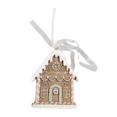 Produktbild von Clayre & Eef Weihnachtsanhänger Lebkuchenhaus 6x1x8 cm Braun Polyresin