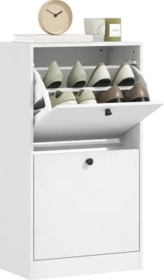 Image de Armoire à chaussures & étagère à chaussures - Porte-chaussures - Étroit pour l'entrée - 2 compartiments basculants - Étagères réglables - Pour 8 paires de chaussures
