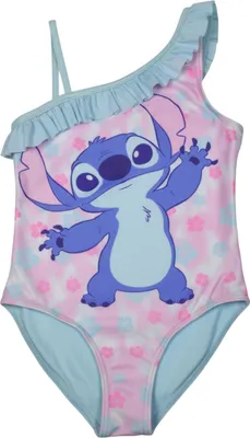 Produktbild von Disney Lilo & Stitch Badeanzug mit Rüschen für Mädchen - Kinder Schwimmanzug Einteiler Rosa/Blau 98-104