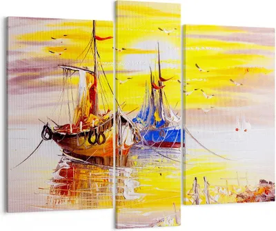 Produktbild von Bild auf Leinwand - Leinwandbild - Boote Sonne Meer Reisen - 95x80cm - Wand Bild - Wanddeko - Leinwanddruck - Bilder - Kunstdruck - Wanddekoration - Leinwand bilder - Wandkunst - CB95x80-2882