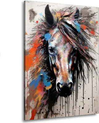 Produktbild von Pferd frontal Colour Pop Art Tier Leinwandbild Wandbild Deko Kunst XL: 60x90x4cm