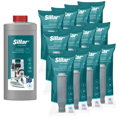 Produktbild von Sillar Wartungsset – 12x Wasserfilter + Entkalker 1L – für Kaffeemaschinen Krups Nivona Melitta