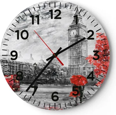 Produktbild von Wanduhr - Rund - Glasuhr - London Bus - 30x30cm - Schleichendes Uhrwerk - Lautlos - zum Aufhängen bereit - Dekoration Modern - Wanddekoration aus Glas - C4AR30x30-3866