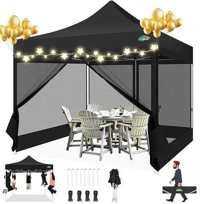 Produktbild von Pavillon 3x3 Faltpavillon 3x3 Wasserdicht Stabil, Partyzelt Gartenpavillon UV-Schutz mit 4 Seitenwänden aus Mesh,Schwarz