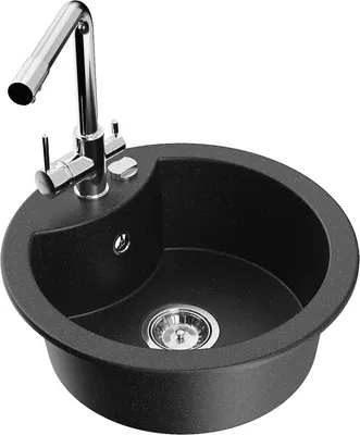 Produktbild von Mexen Diego 1-Becken-Granit-Spüle mit Mischbatterie Duero, Schwarz/Silbermetallic - 6512-73-671600-00