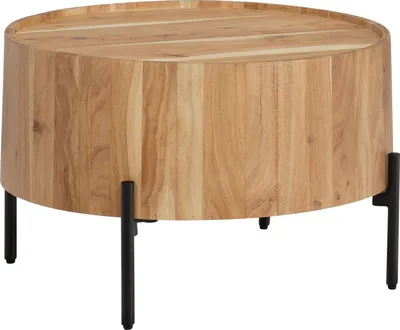 Zdjęcie produktu dla Stolik kawowy z litego drewna akacjowego 60x60x41 cm okrągły z metalową ramą, mały stolik kawowy nowoczesny, stół do salonu kanapa, stolik kawowy brązowy / czarny | Wohnling