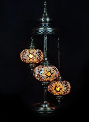 Produktbild von Turkse Stehlampe mit 3 bunten Mosaik-Glaskugeln, handgefertigt, 100 cm hoch, orientalisches Design